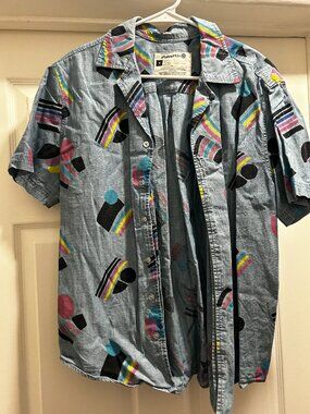 Denim 90s Print Short Sleeve Button Down